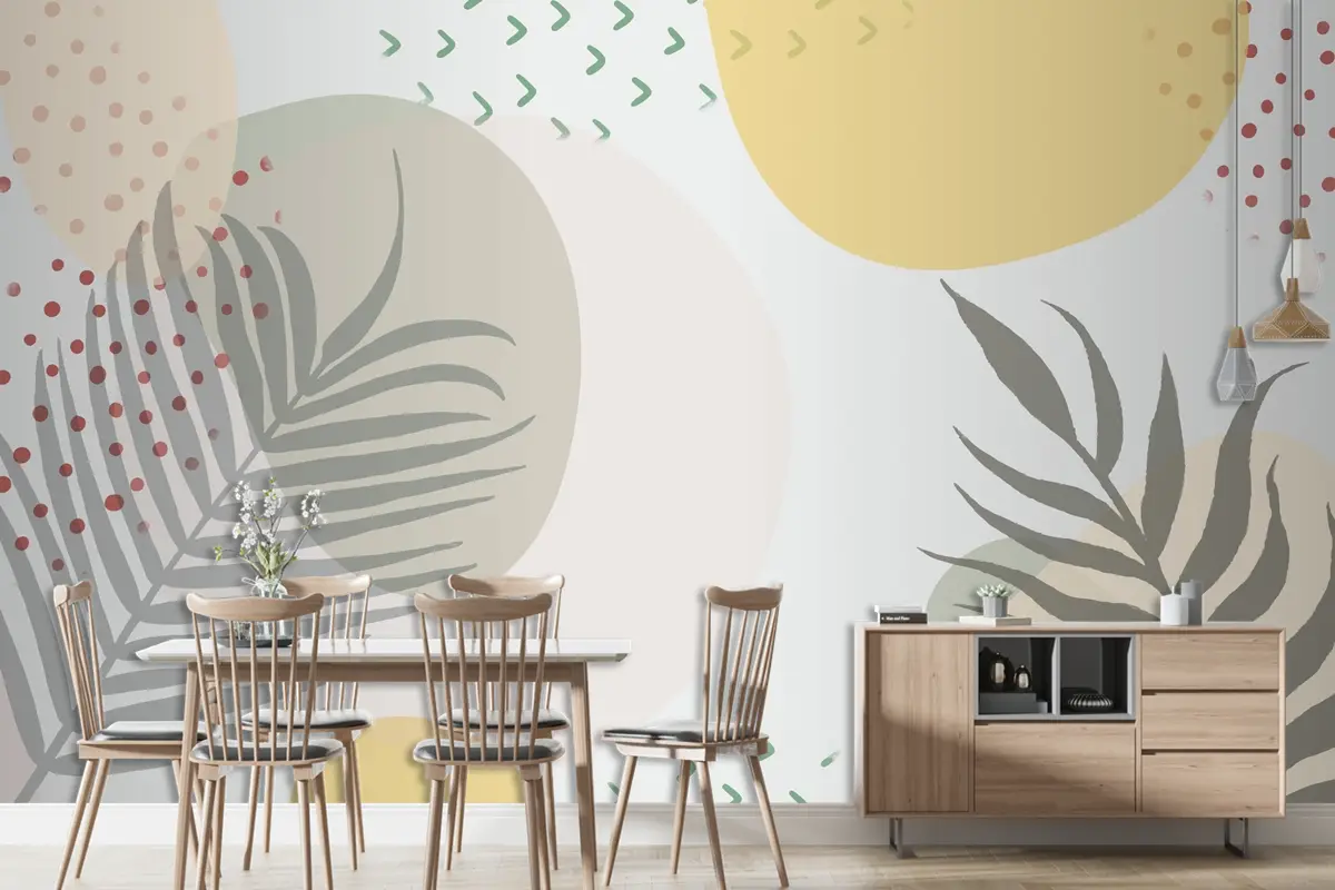 Minimalist Elle Çizilmiş Bitkilerle Arka Plan Oturma Odası Duvar Kağıdı