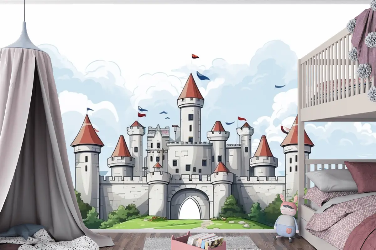 Üstünde Bayrak Bulunan Kale Çocuk Odası Duvar Kağıdı