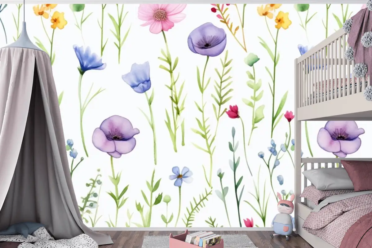 Kişiye Göre Çiçekli Çocuk Odası Duvar Kağıdı Çocuk Odası Duvar Kağıdı