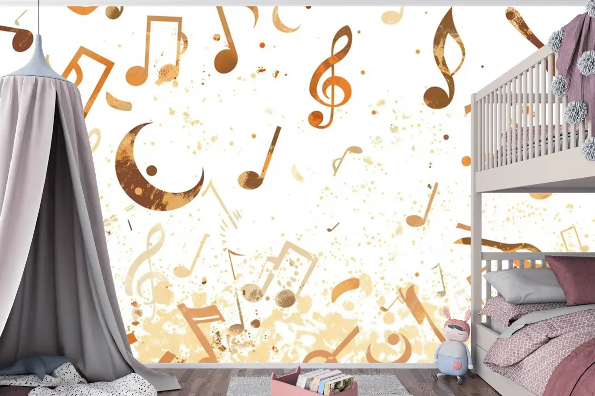 Havada Uçan Bir Grup Müzik Notası Çocuk Odası Duvar Kağıdı