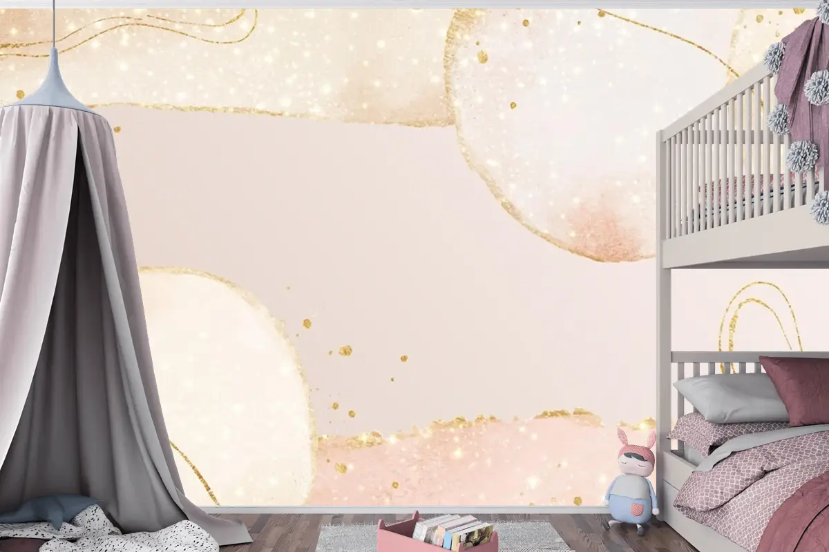 Soyut Yağlı Arka Plan Açık Pembe Ve Altın Çizgiler Çocuk Odası Duvar Kağıdı