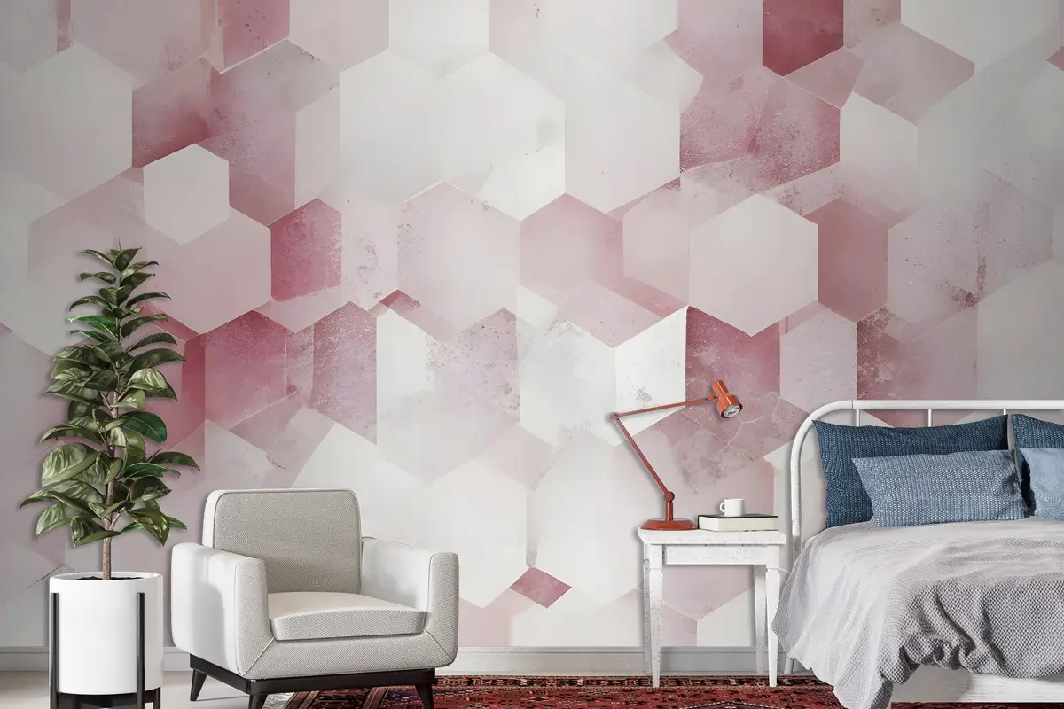 Soyut Pembe Geometrik Desen Duvar Kağıdı 
