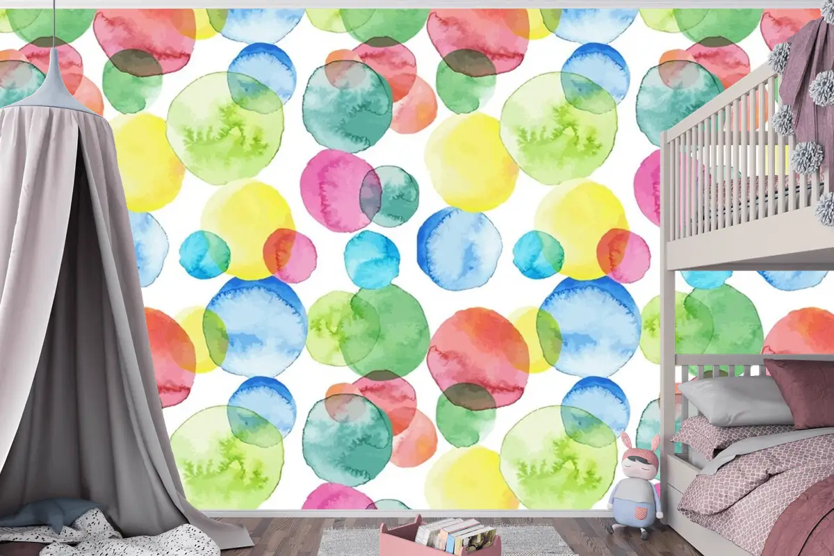 Soyut Suluboya Desen Tasarım Çocuk Odası Duvar Kağıdı 