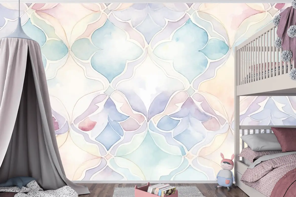 Soyut Suluboya Desenli Çocuk Odası Duvar Kağıdı 