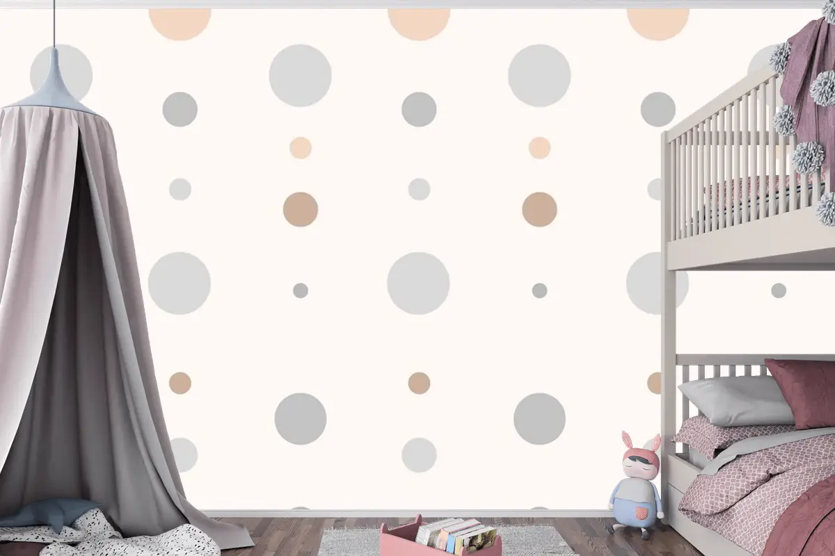 Krem Çocuk Odası Duvar Kağıdı Duvarında Estetik Puantiyeli Desen