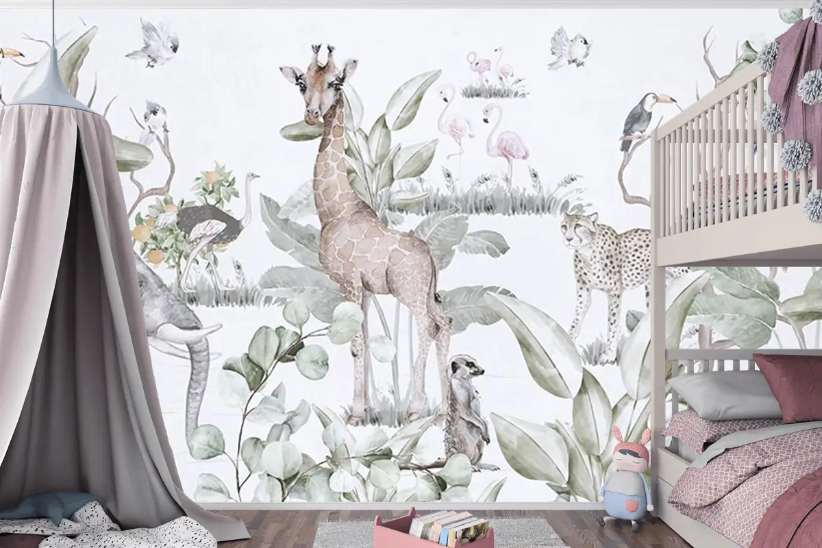 Ağaçlar Ve Yapraklar Arasında Sevimli Hayvanlar Duvar Kağıdı