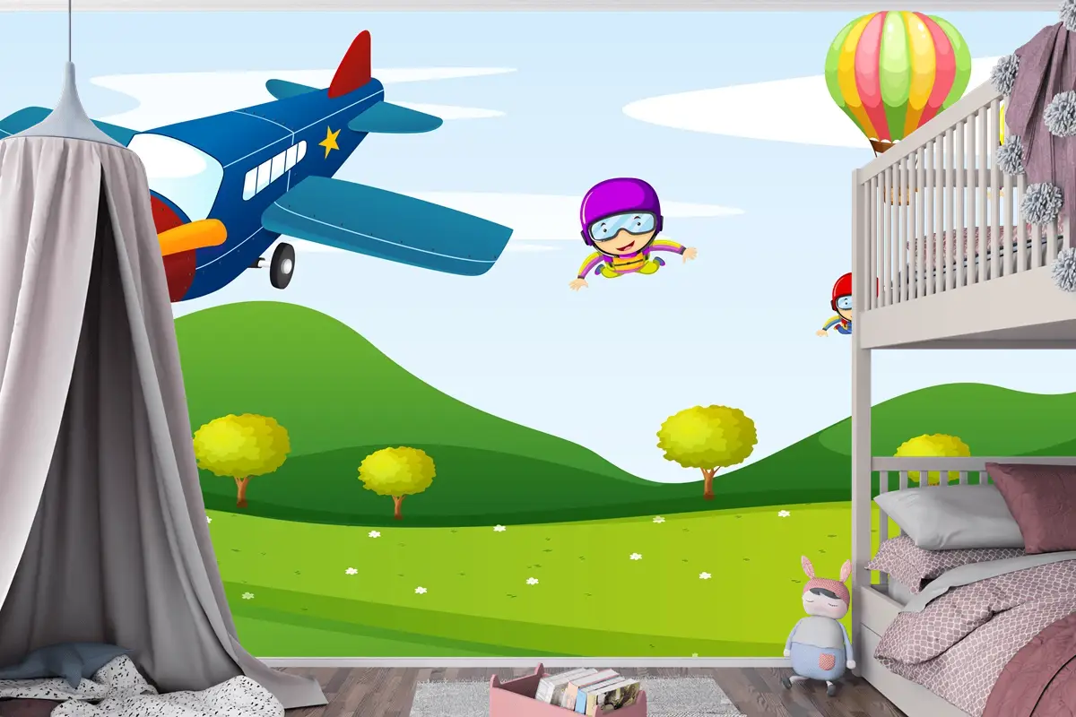 Uçak Ve Gökyüzü Etkinliği Çocuk Odası Duvar Kağıdı 