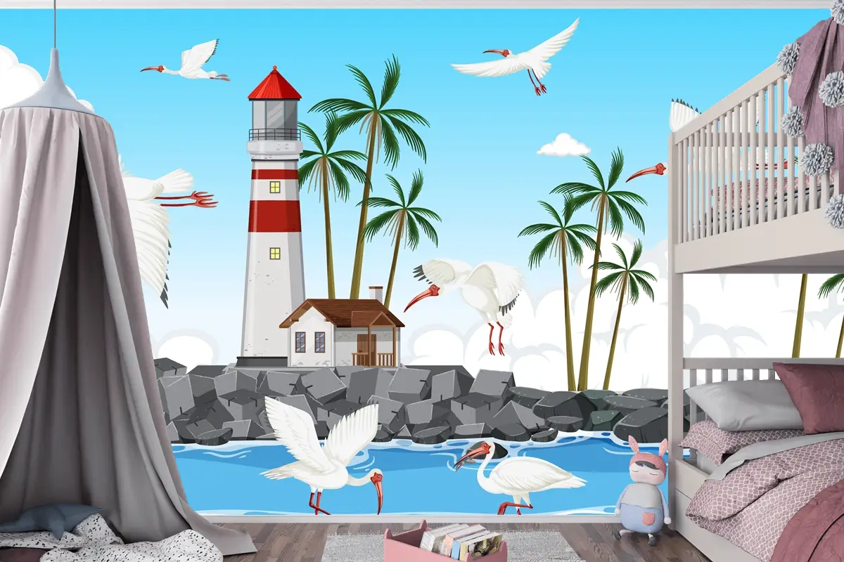 Sahilde Amerikan Beyaz Aynak Grubu Çocuk Odası Duvar Kağıdı