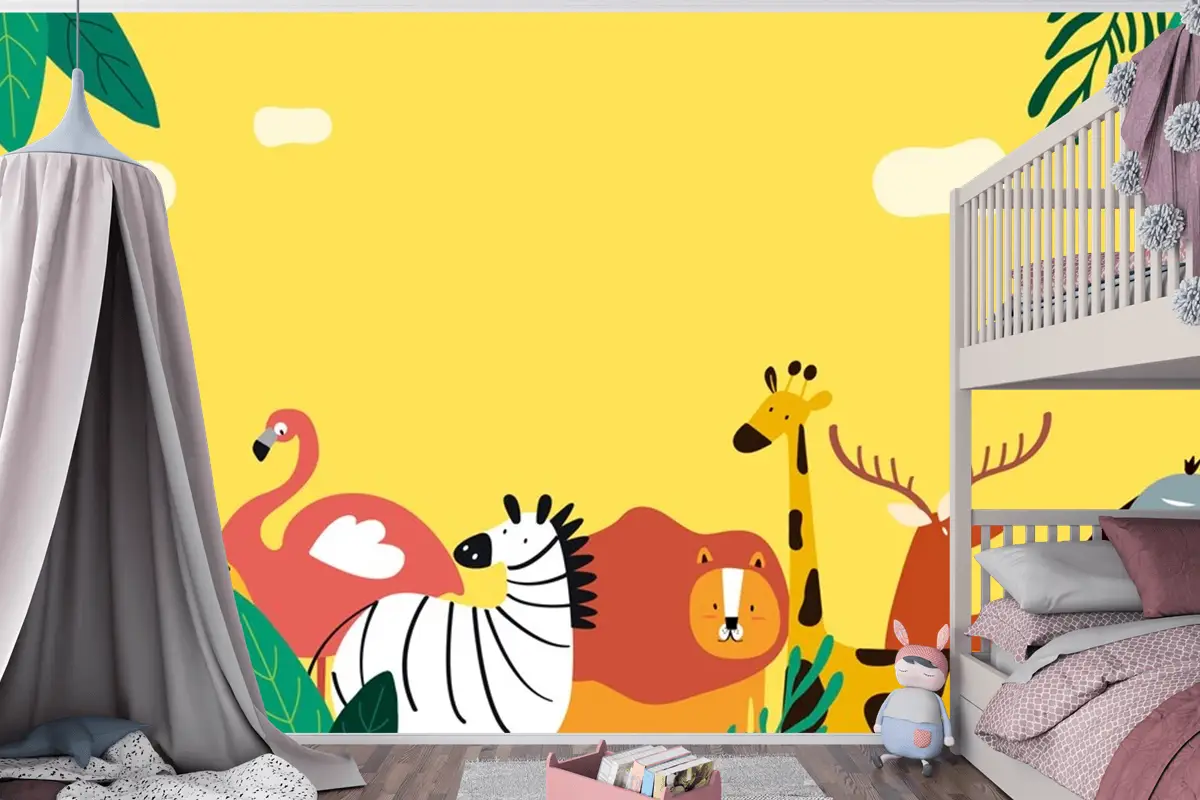 Hayvanlar Tema Şablonu Vektör Çocuk Odası Duvar Kağıdı 