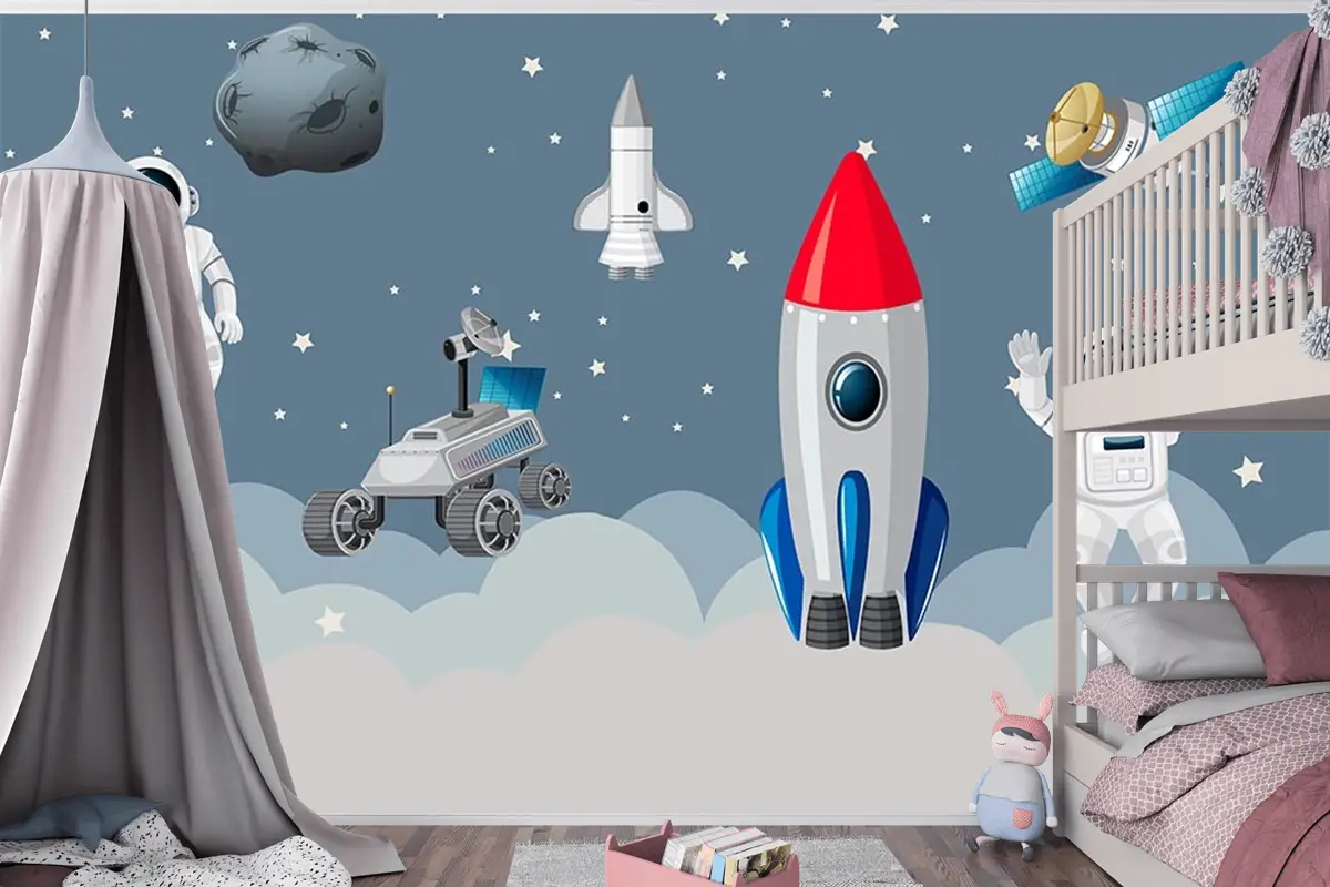 Astronotlar Ve Uzay Araçları Çocuk Odası Duvar Kağıdı