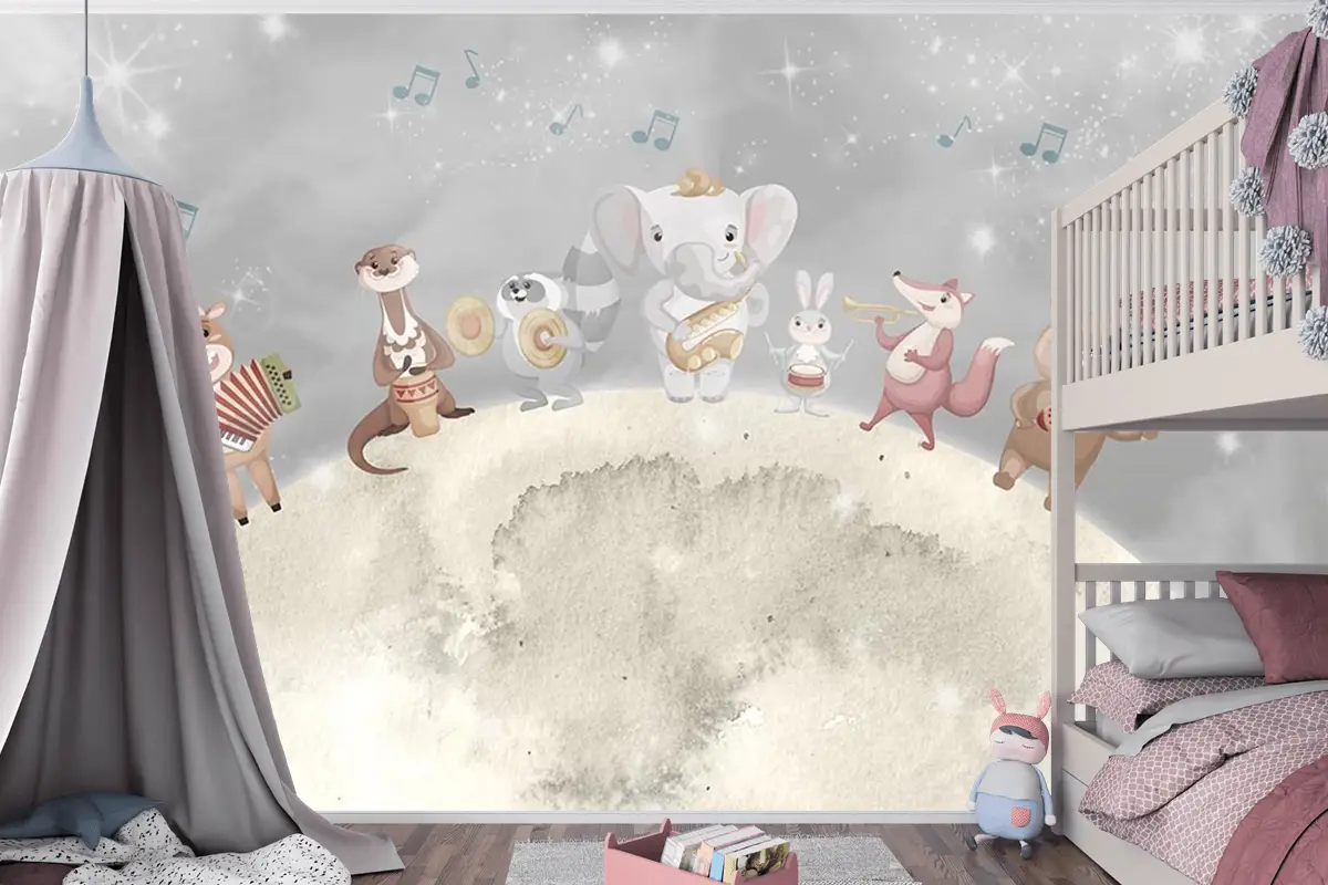 Ay Üzerinde Müzik Çalak Sevimli Hayvanlar