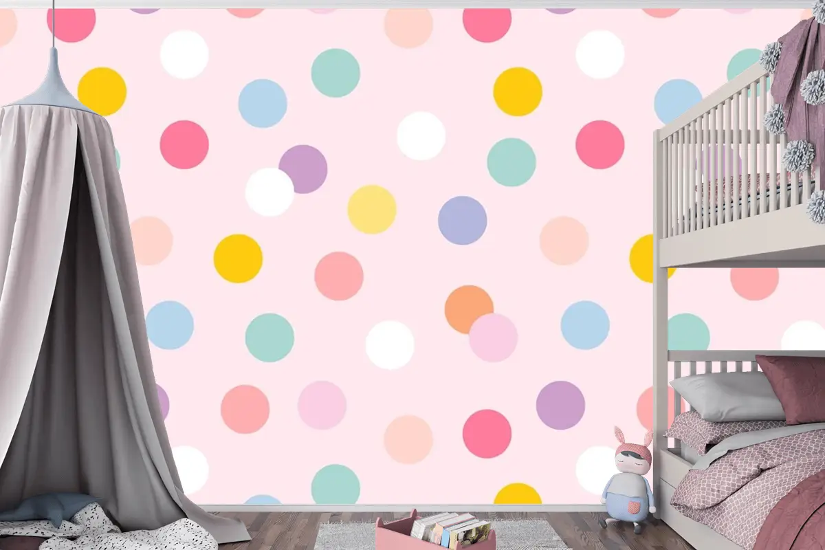 Arka Plan Sevimli Pastel Puantiyeli Dikişsiz Desen Çocuk Odası Duvar Kağıdı
