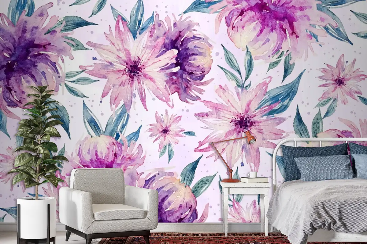 Yumuşak Renklerle Arka Plan Suluboya Çiçek Duvar Kağıdı