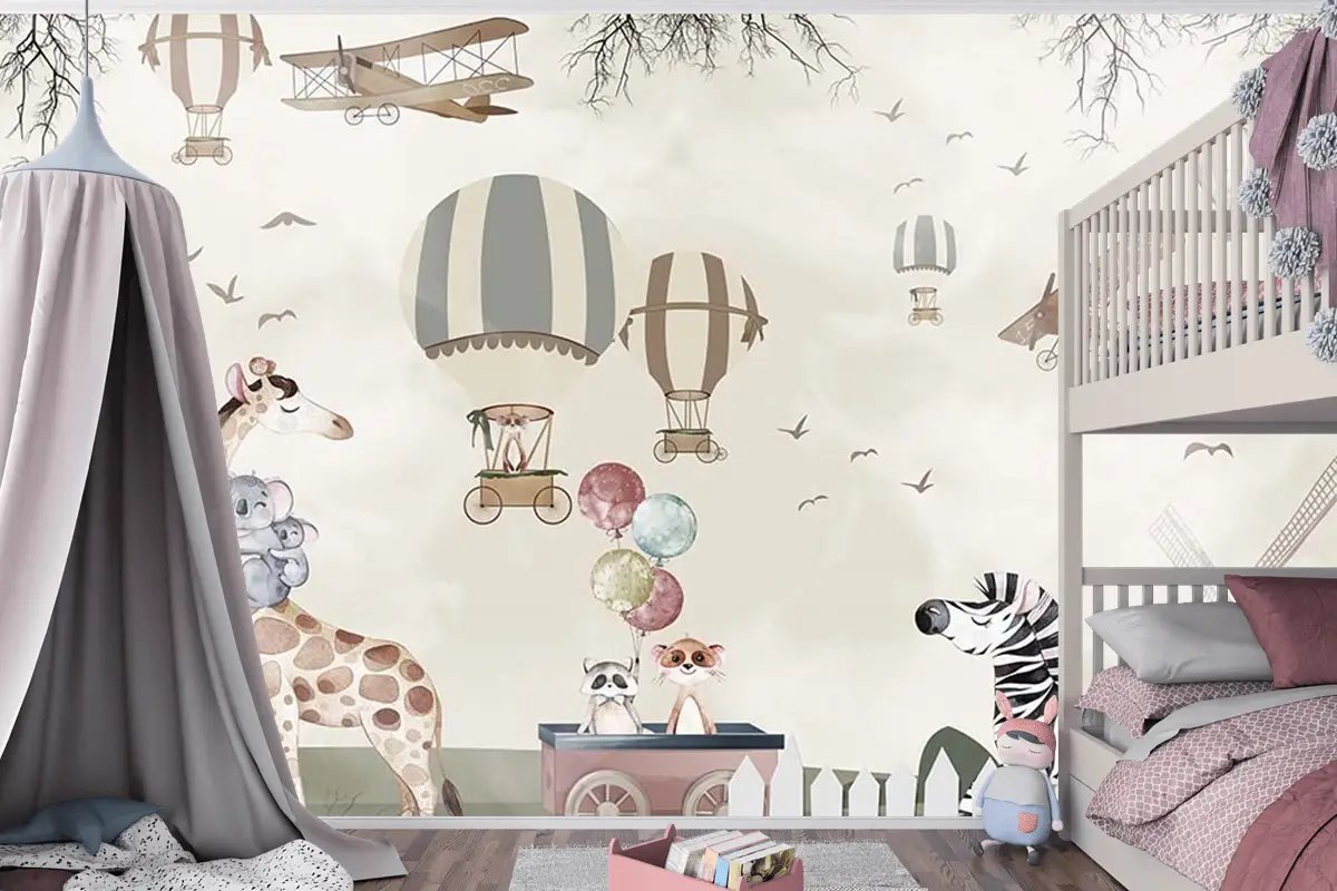 Balonlar Uçaklar Sevimli Hayvanlar Çocuk Kağıdı