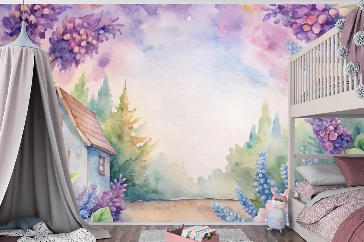 Güzel Rustik Çiçek Suluboya Arka Plan Çocuk Odası Duvar Kağıdı 