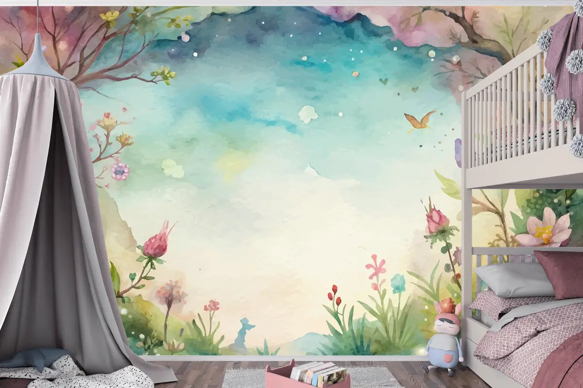 Güzel Bir Kır Çiçeği Suluboya Arka Plan Çocuk Odası Duvar Kağıdı