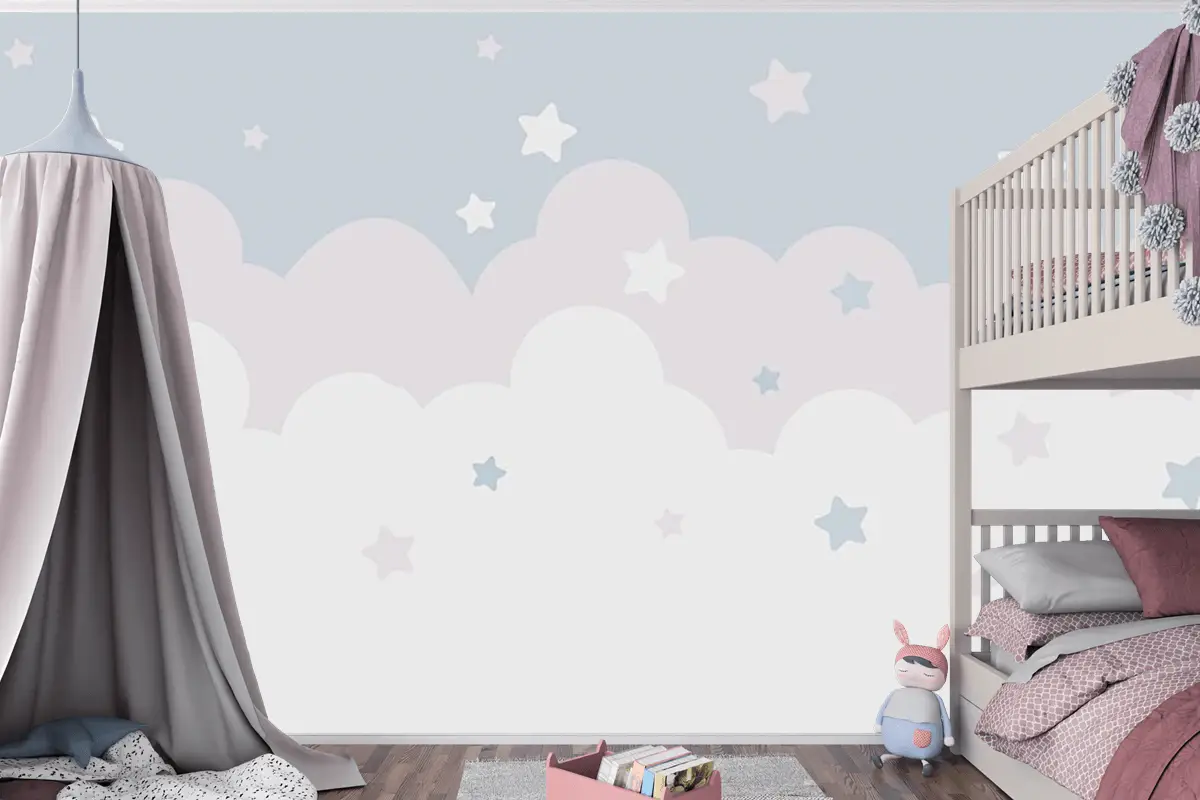 Bebek Odası Çocuk Duvar Kağıdı  Bulutlar Ve Yıldızlar
