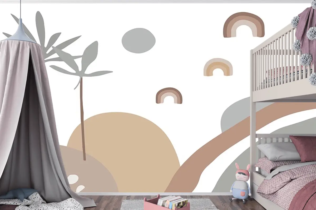 Çizim Palmiye Güneş Çocuk Odası Duvar Kağıdı