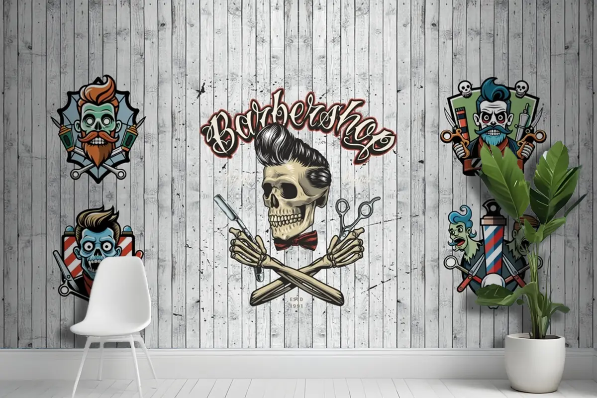 Berber Dükkanı Kuaför Salonu Duvar Kağıdı Tasarımı