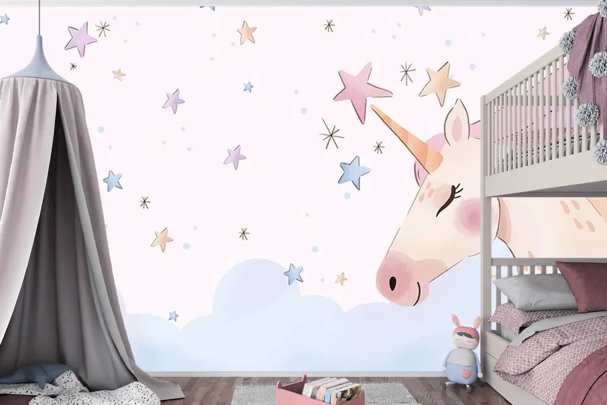 Boynuzlu At  Unicorn Çocuk Odası Duvar Kağıdı
