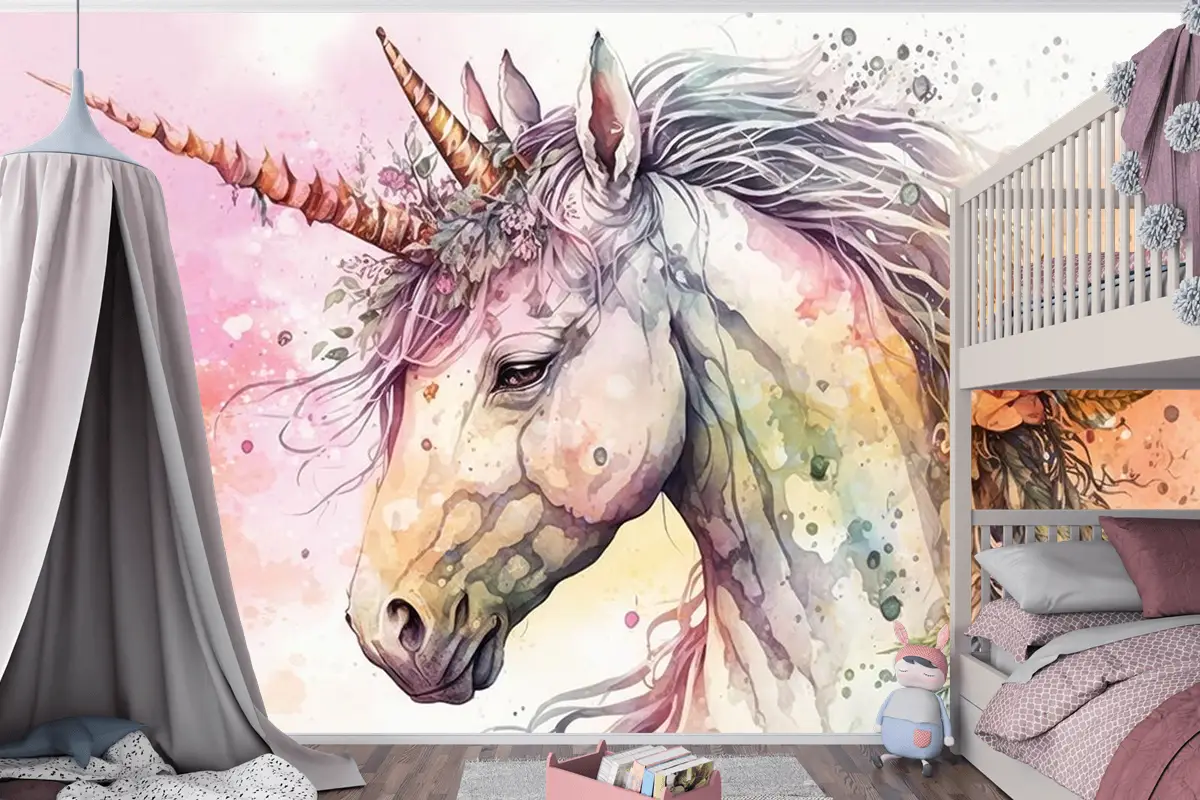 Boynuzlu At Unicorn Çocuk Odası Duvar Kağıdı