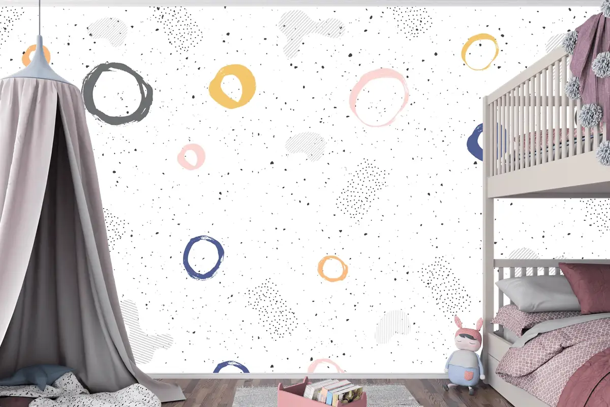 Fırça Dairesel Kontur Suluboya Çocuk Odası Duvar Kağıdı 
