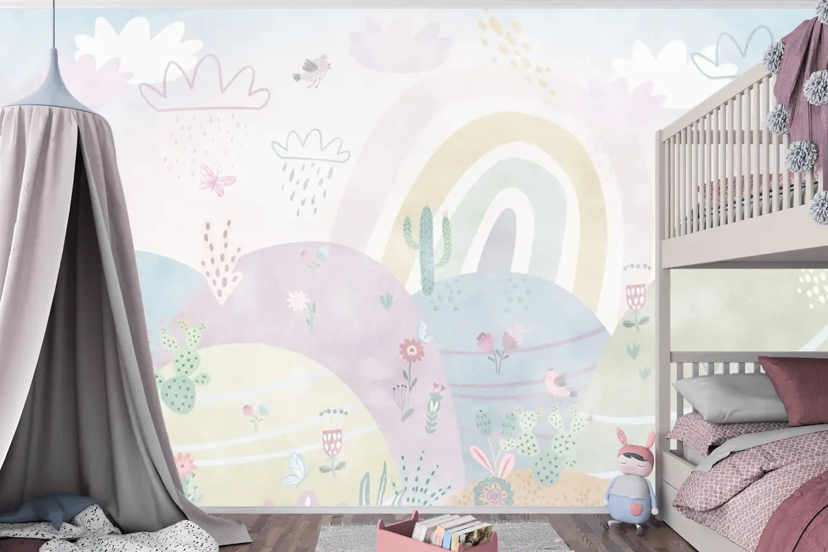 Bulutlar Ve Gökkuşağı Çocuk Odası Duvar Kağıdı