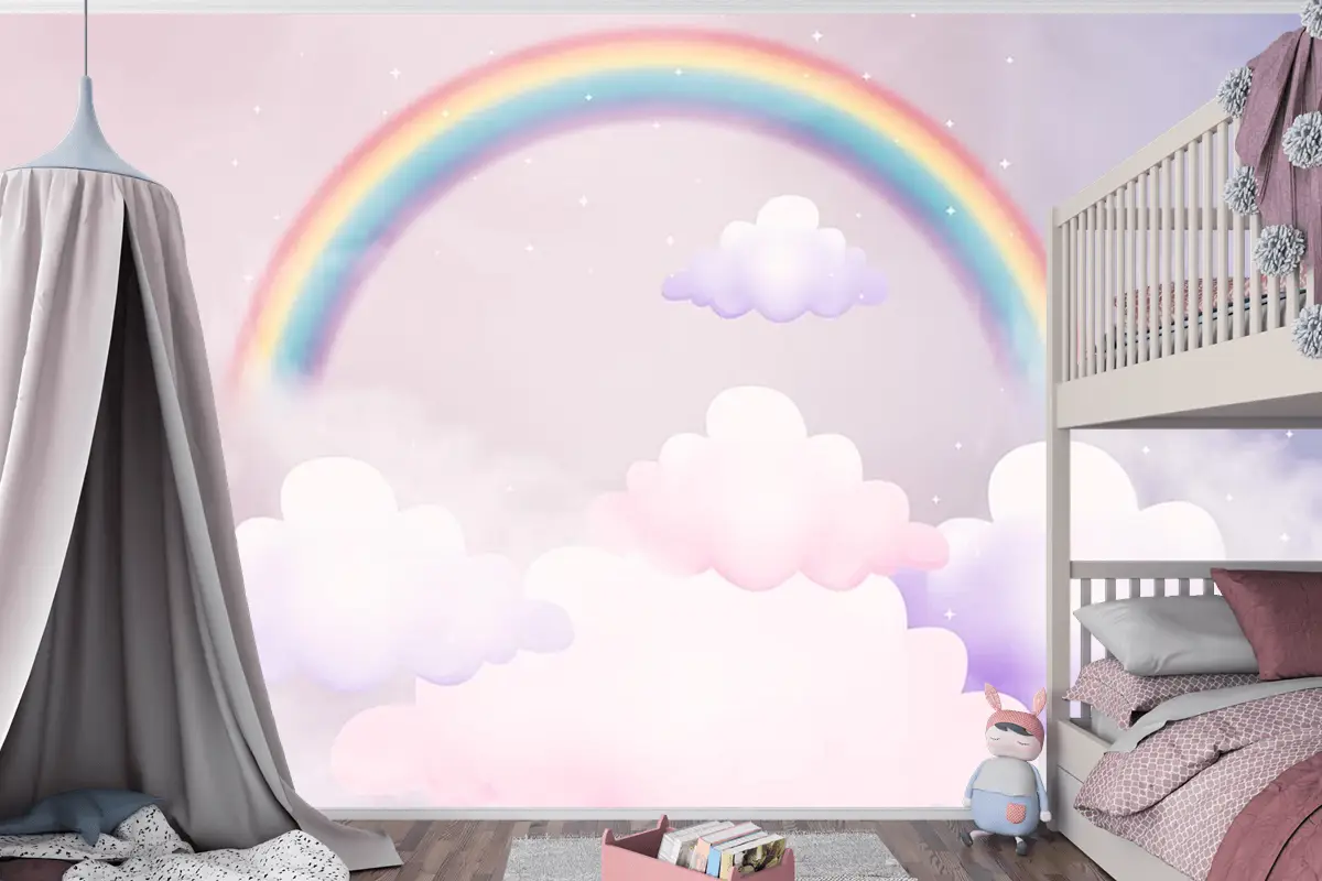 Bulutlar Ve Gökkuşağı Çocuk Odası Duvar Kağıdı