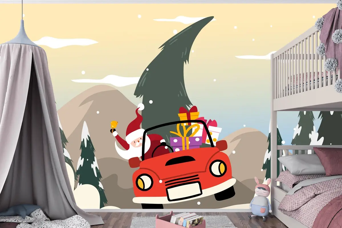 Düz Tasarım Çocuk Odası Duvar Kağıdı Duvarında Noel Arkaplanı