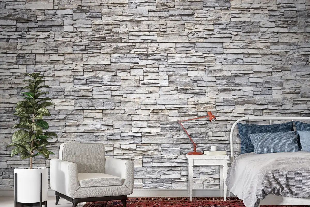 Çimentolu Derzlerle Tuğla Gibi Örülmüş Arduvaz Kaya Duvarı Duvar Kağıdı