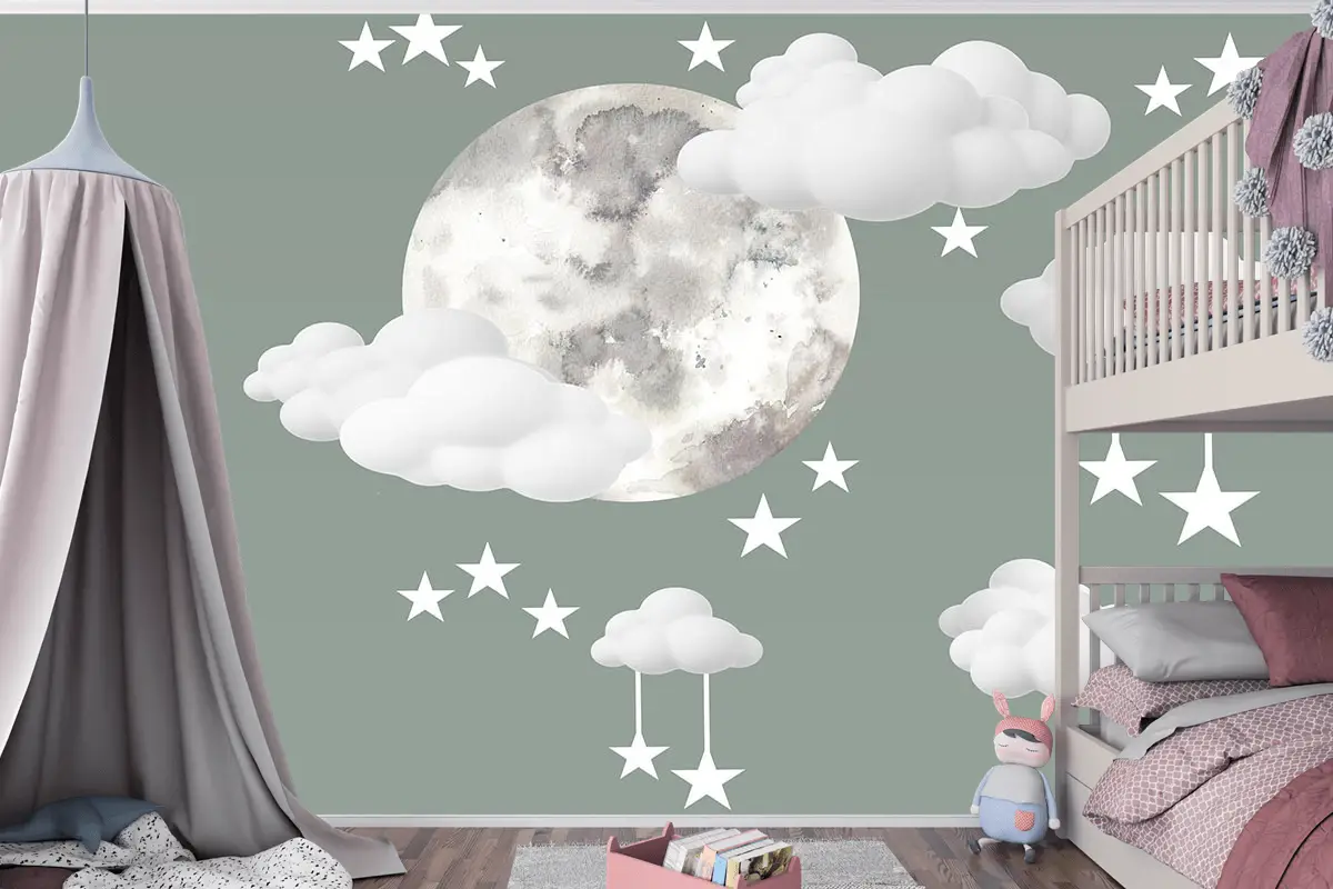 Çocuk Odası Bulutlu Bebek Odası Duvar Kağıdı