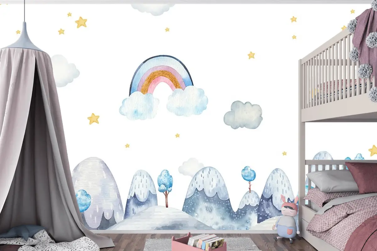 Çocuk Odası Duvar Kağıdı Dağlar Ve Ağaçlar