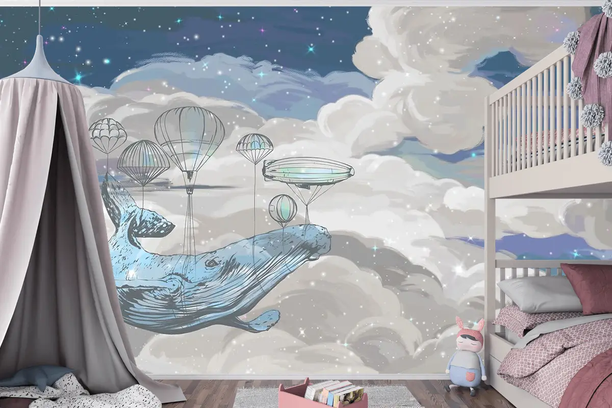 Çocuk Odası Duvar Kağıdı Gökyüzünde Uçan Balina