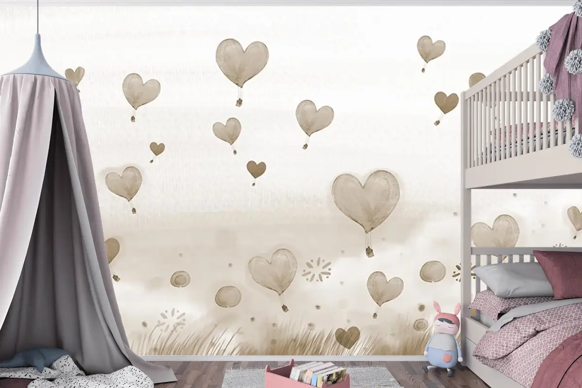 Krem Bej Balonlar Çocuk Odası Duvar Kağıdı