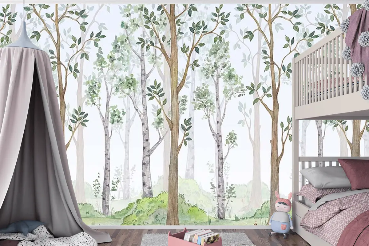 Çocuk Odası Duvar Kağıdı Orman Ağaç Manzarası