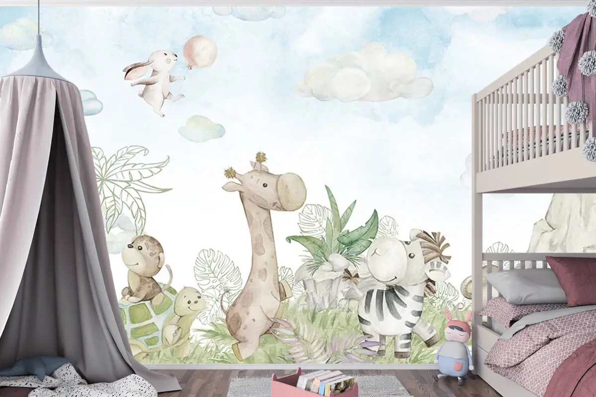 Çocuk Odası Duvar Kağıdı Sevimli Hayvanlar
