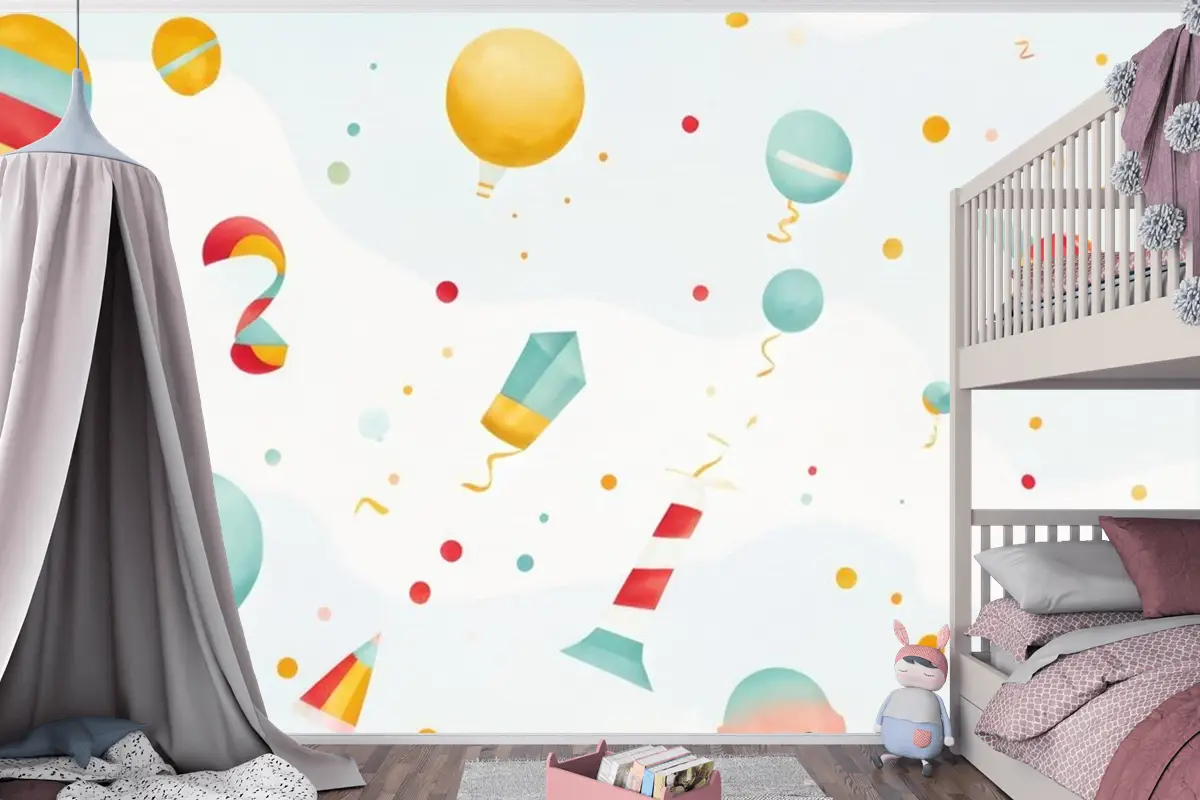 Bayraklı Renkli Balonlar Bayraklı Renkli Balonlar Çocuk Odası Duvar Kağıdı