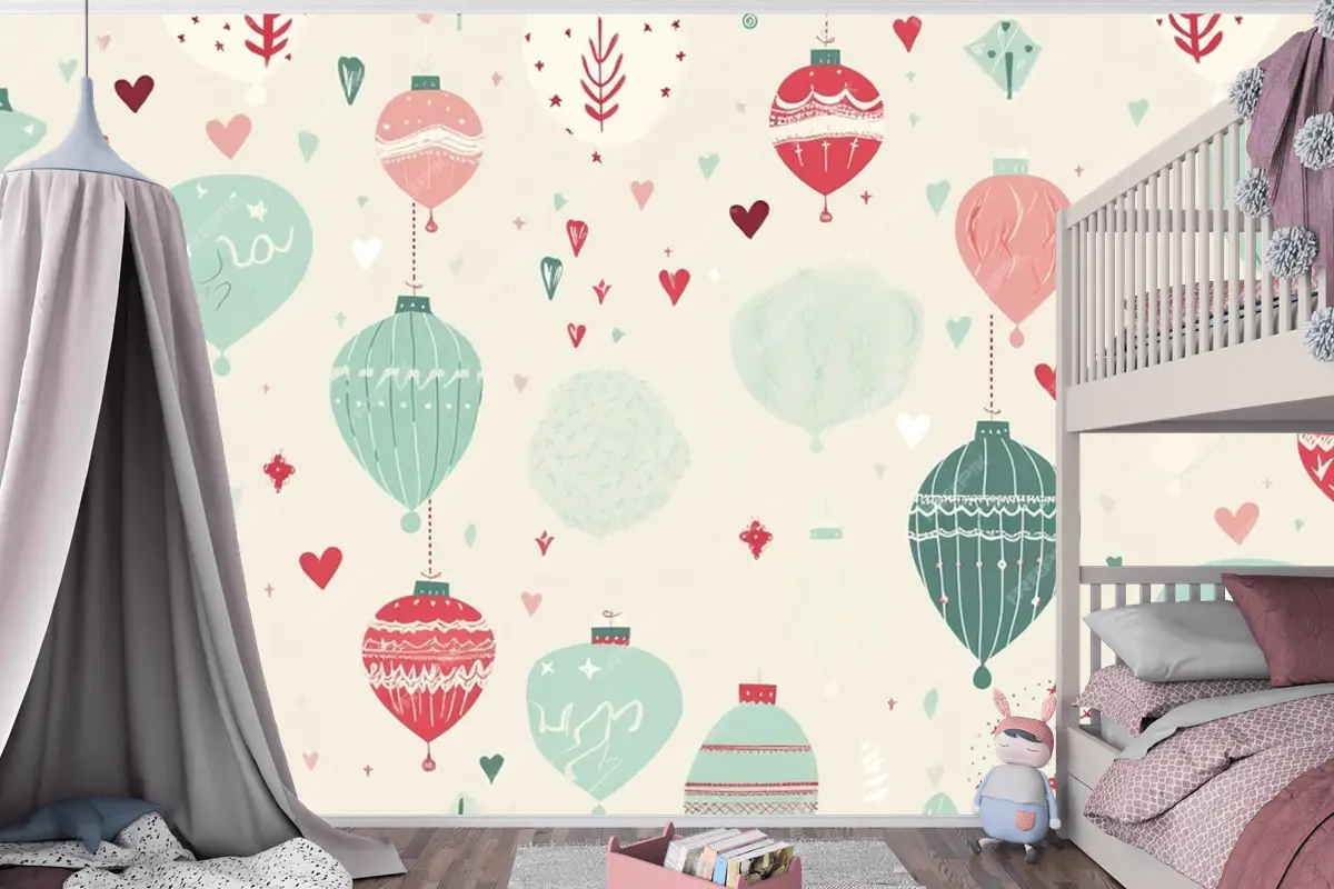 Renkli Noel Dikişsiz Desen Çocuk Odası Duvar Kağıdı