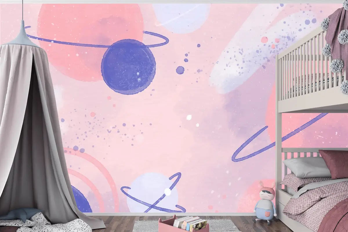 Renkli Suluboya Galaxy Çocuk Odası Duvar Kağıdı 