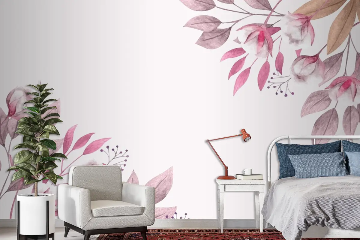 Kopya Uzay Bahar Arkaplanı Çiçekler Ve Yapraklar Duvar Kağıdı