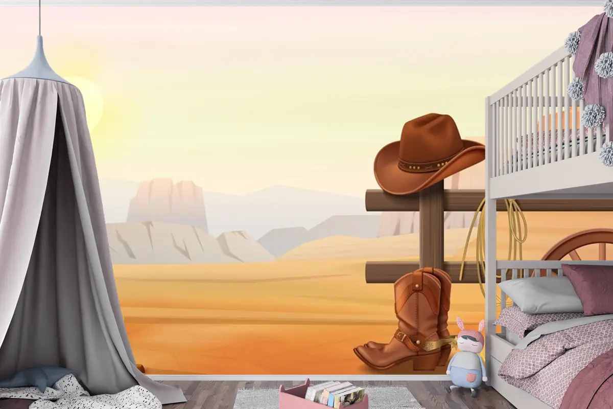 Çitin Üzerinde Kovboy Çizmeleri Ve Şapka Çocuk Odası Duvar Kağıdı