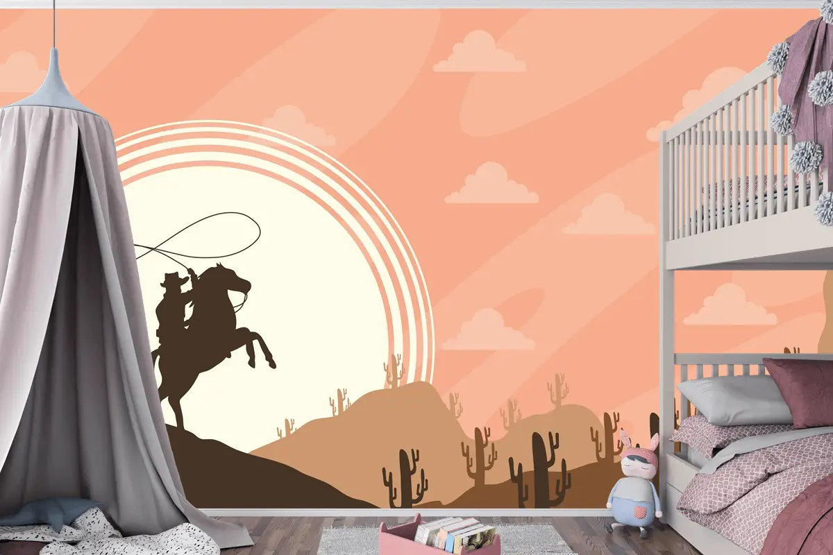 Çölde Kovboy Sahne Posteri Çocuk Odası Duvar Kağıdı