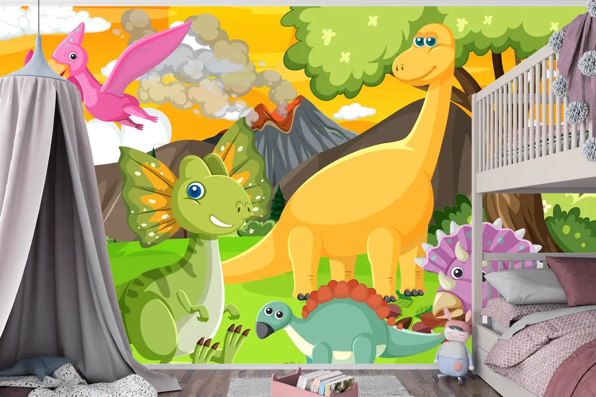 Ormandaki Sevimli Dinozor Grubu Çocuk Odası Duvar Kağıdı