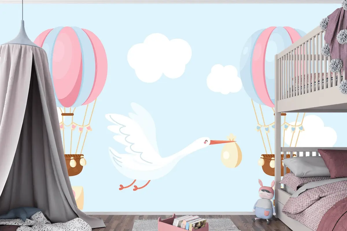 Sevimli Düz Tasarım Cinsiyet Ortaya Çocuk Odası Duvar Kağıdı