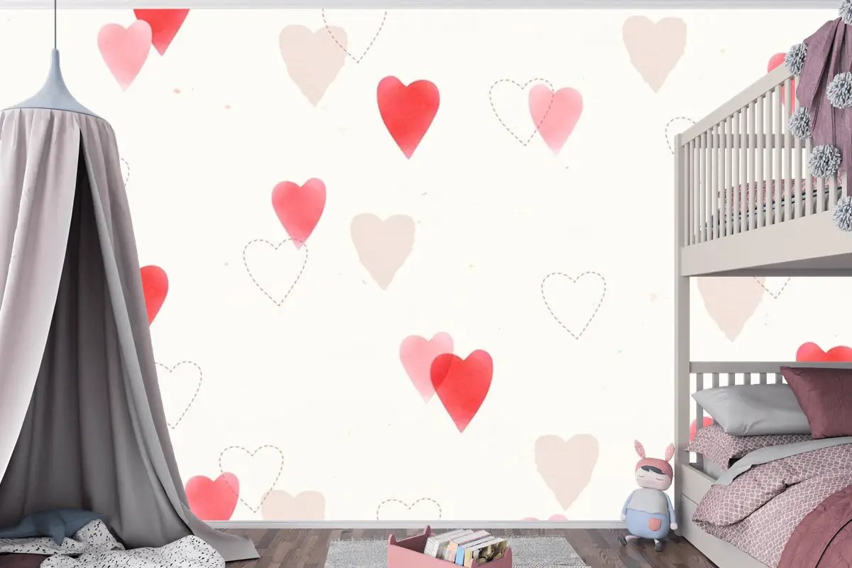 Sevimli Aşk Desen Arka Plan Çocuk Odası Duvar Kağıdı