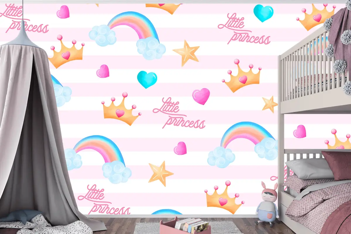 Küçük Bir Prenses Çocuk Odası Duvar Kağıdı  İçin Güzel Unsurlarla Sevimli Desen