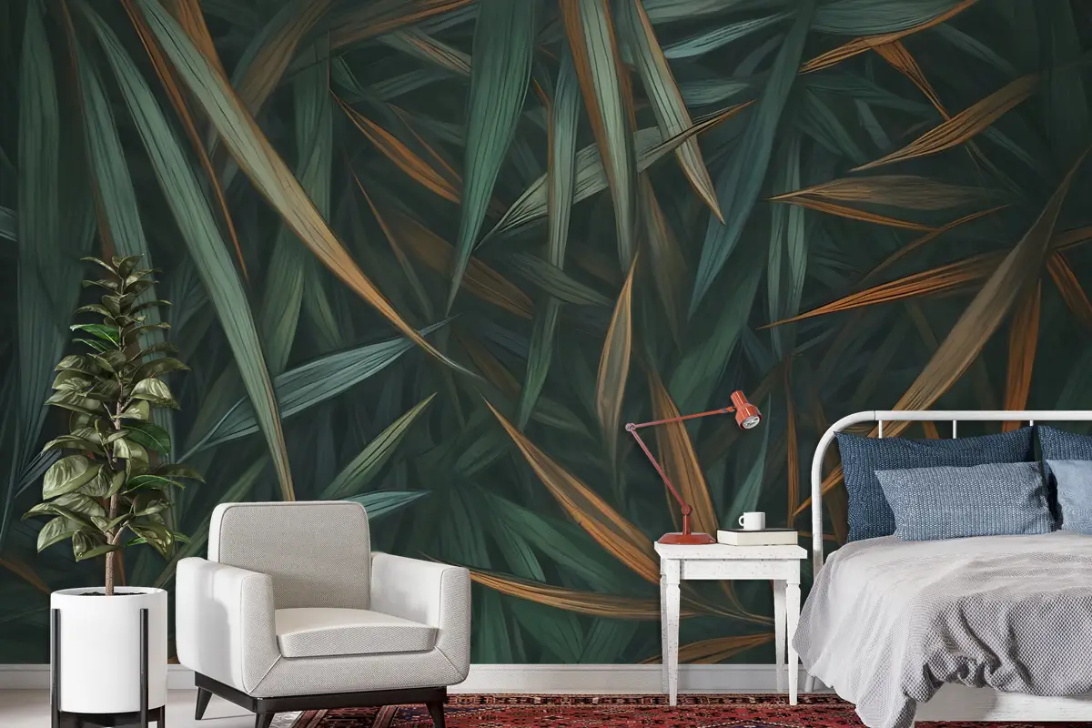Koyu Tropikal Egzotik Palmiye Yaprağı Duvar Kağıdı