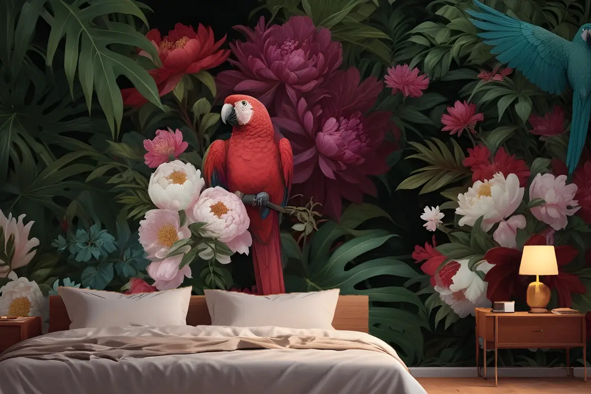 Canlı Tropikal Çiçek Düzenleme Yatak Odası Yatak Odası Duvar Kağıdı Dijital Resim