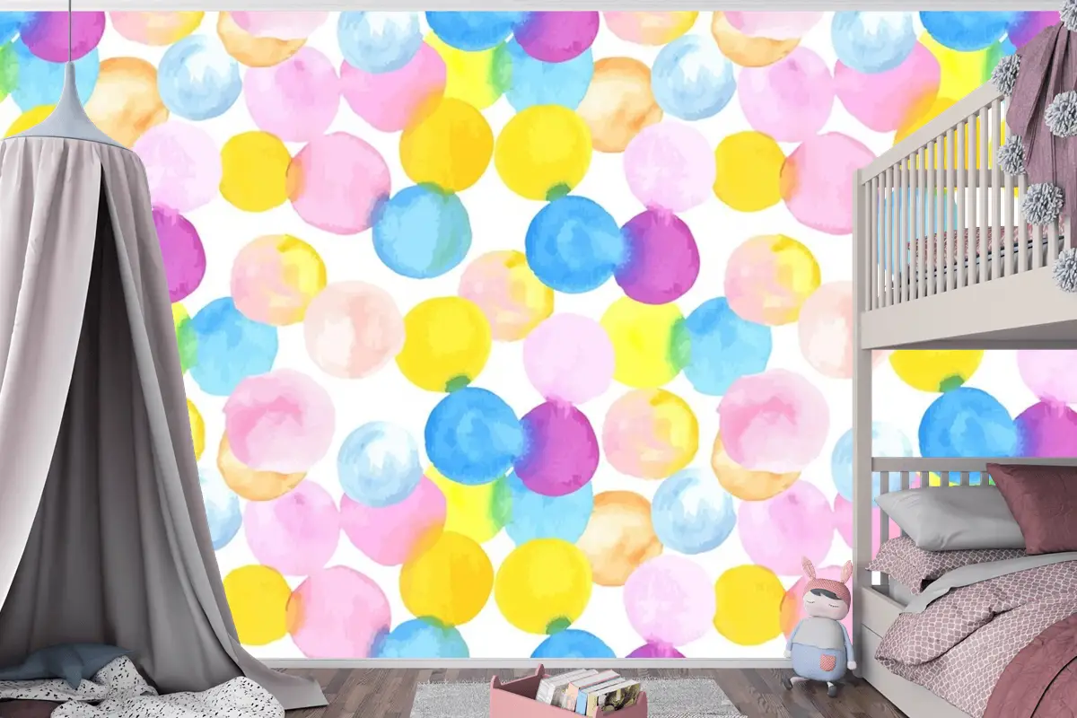 Noktalı Soyut Suluboya Dikişsiz Desen Çocuk Odası Duvar Kağıdı