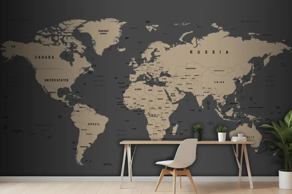 Dünya Haritası Duvar Kağıdı Füme Kahverengi Tonları